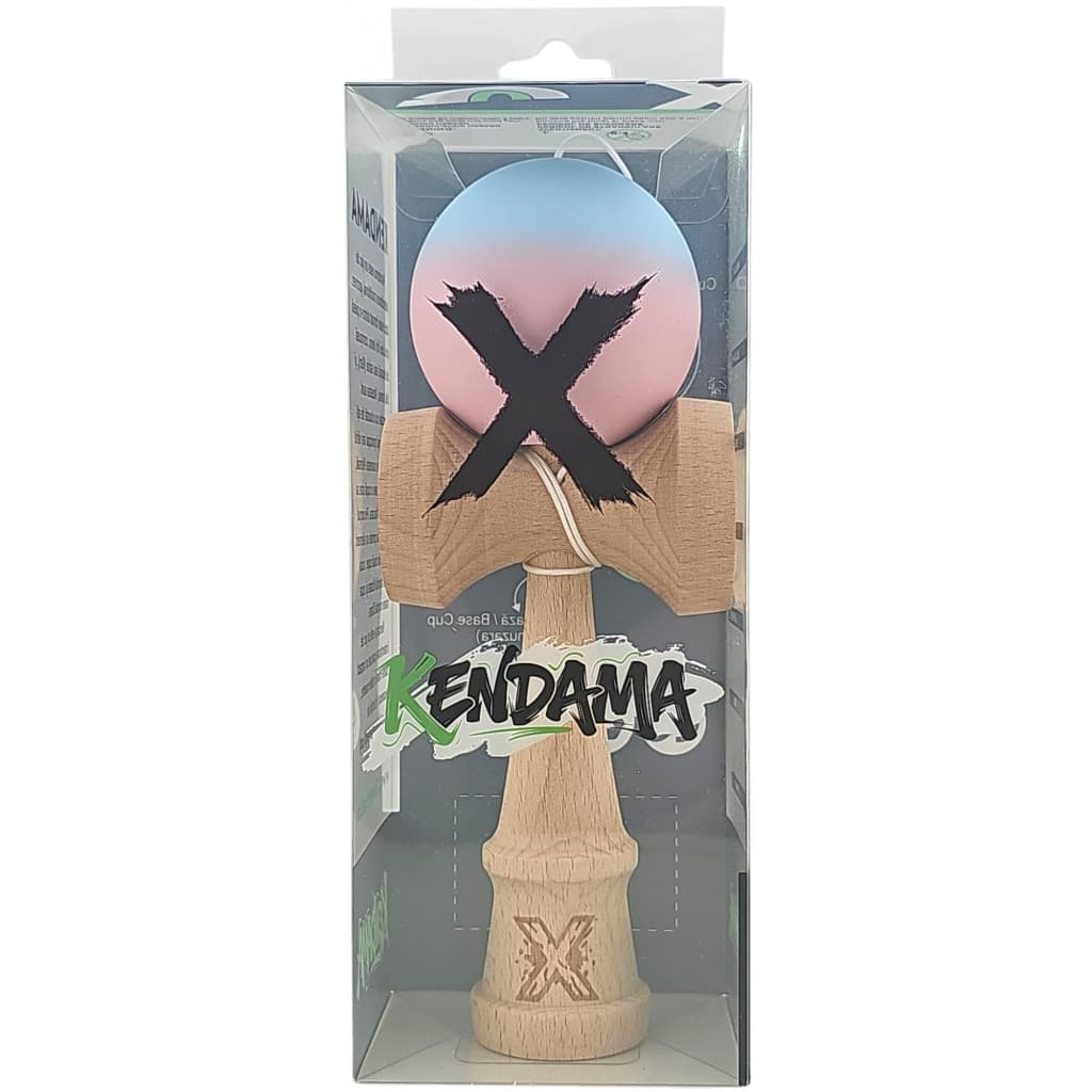 Jucarie lemn Kendama X, originala, profesionala, Rubber Grip, rosu/galben/albastru — 5