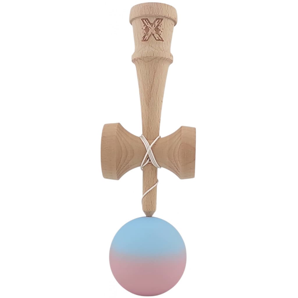 Jucarie lemn Kendama X, originala, profesionala, Rubber Grip, albastru/roz — 2