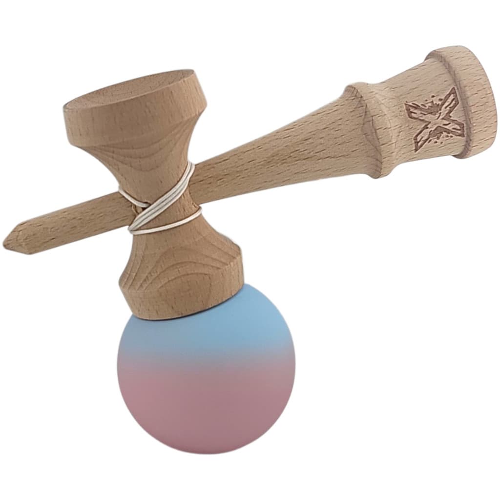 Jucarie lemn Kendama X, originala, profesionala, Rubber Grip, albastru/roz — 3