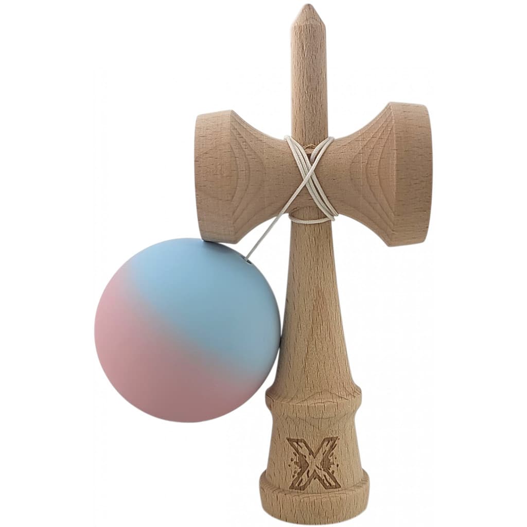 Jucarie lemn Kendama X, originala, profesionala, Rubber Grip, albastru/roz — 4