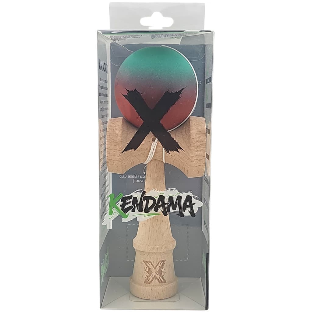 Jucarie lemn Kendama X, originala, profesionala, Rubber Grip, rosu/verde — 3