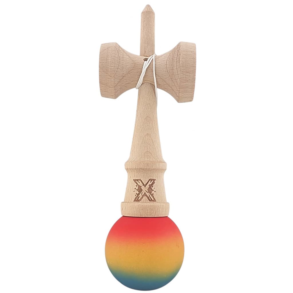 Jucarie lemn Kendama, 18 cm, gradient rosu/galben/albastru — 2