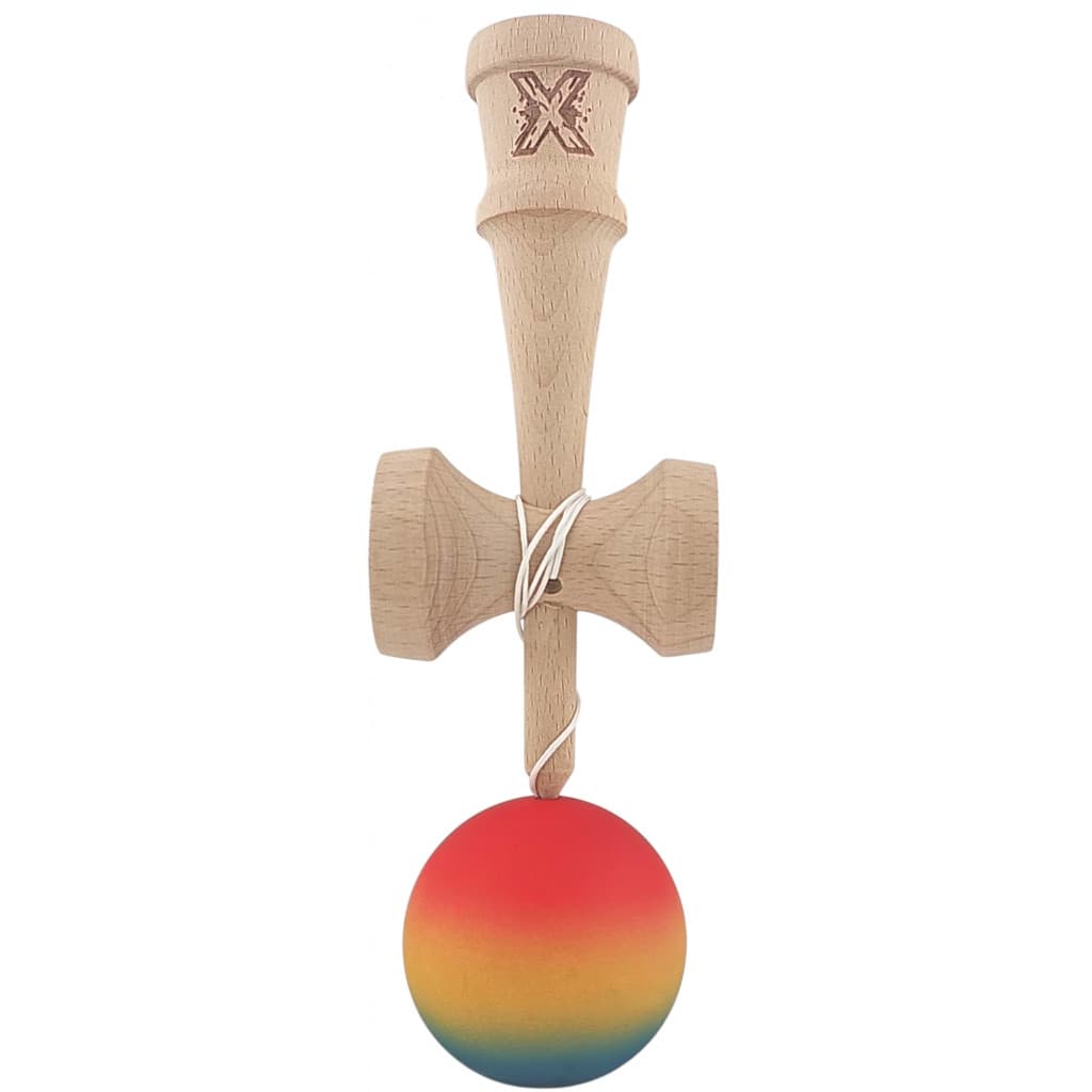 Jucarie lemn Kendama, 18 cm, gradient rosu/galben/albastru — 3