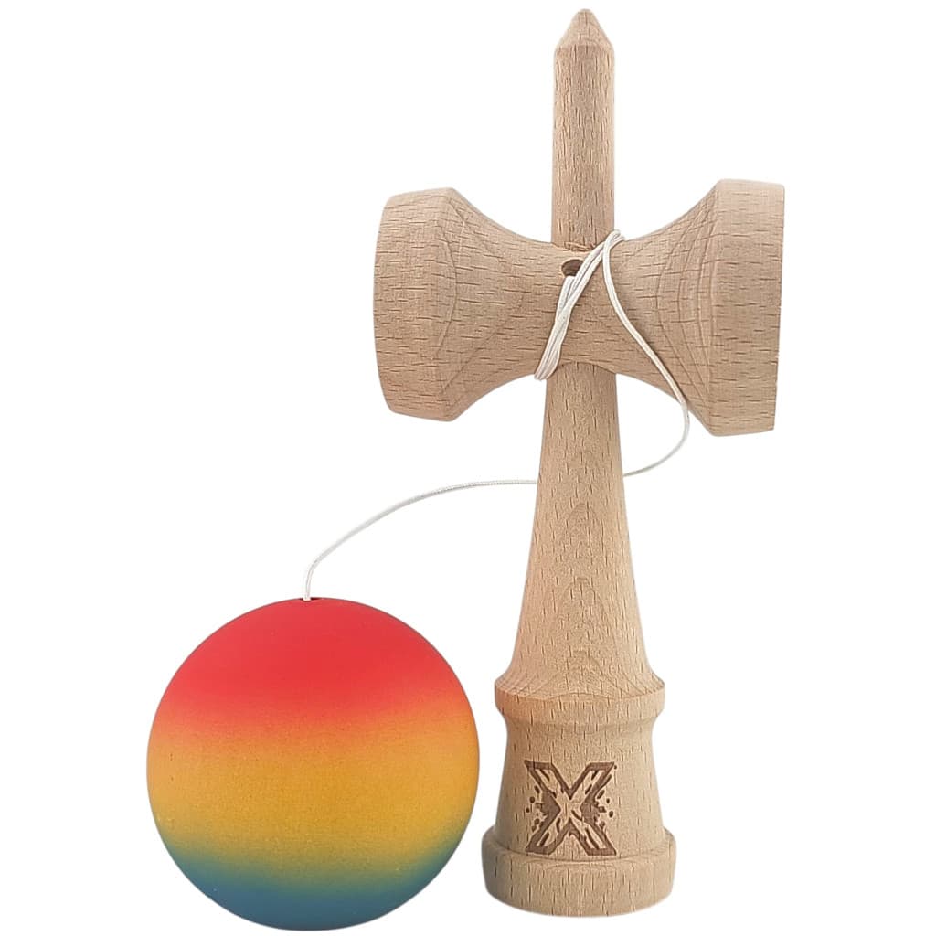 Jucarie lemn Kendama, 18 cm, gradient rosu/galben/albastru — 4