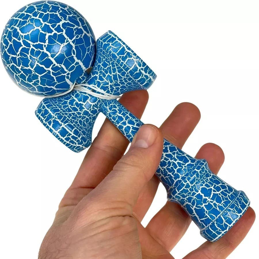 Jucarie lemn Kendama X model Crack, 18 cm, albastra — 2