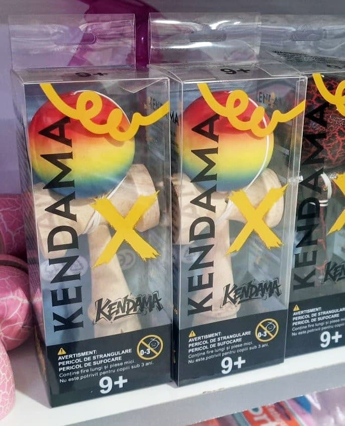 Jucarie lemn Kendama X model Crack, 18 cm, albastra — 5