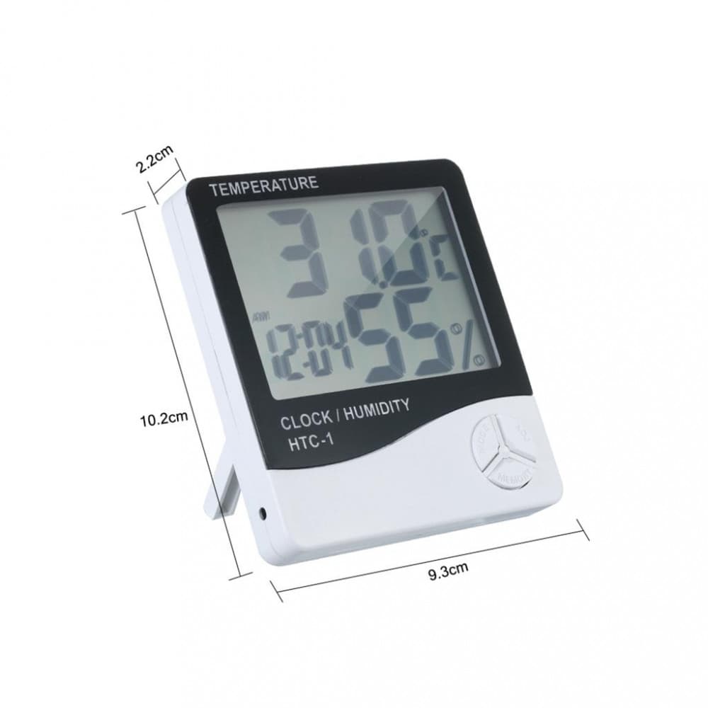 Ceas digital HTC-1, ecran LCD, higrometru, termometru, AM/PM, alarma, alb — 2