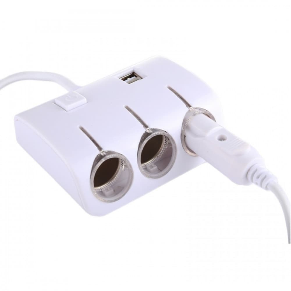 Adaptor bricheta auto JXL-014, 3 sloturi bricheta + 2 porturi USB 12/24V, alb — 2