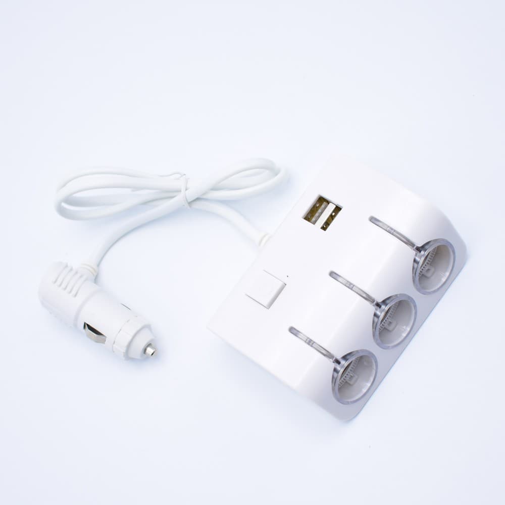 Adaptor bricheta auto JXL-014, 3 sloturi bricheta + 2 porturi USB 12/24V, alb — 4