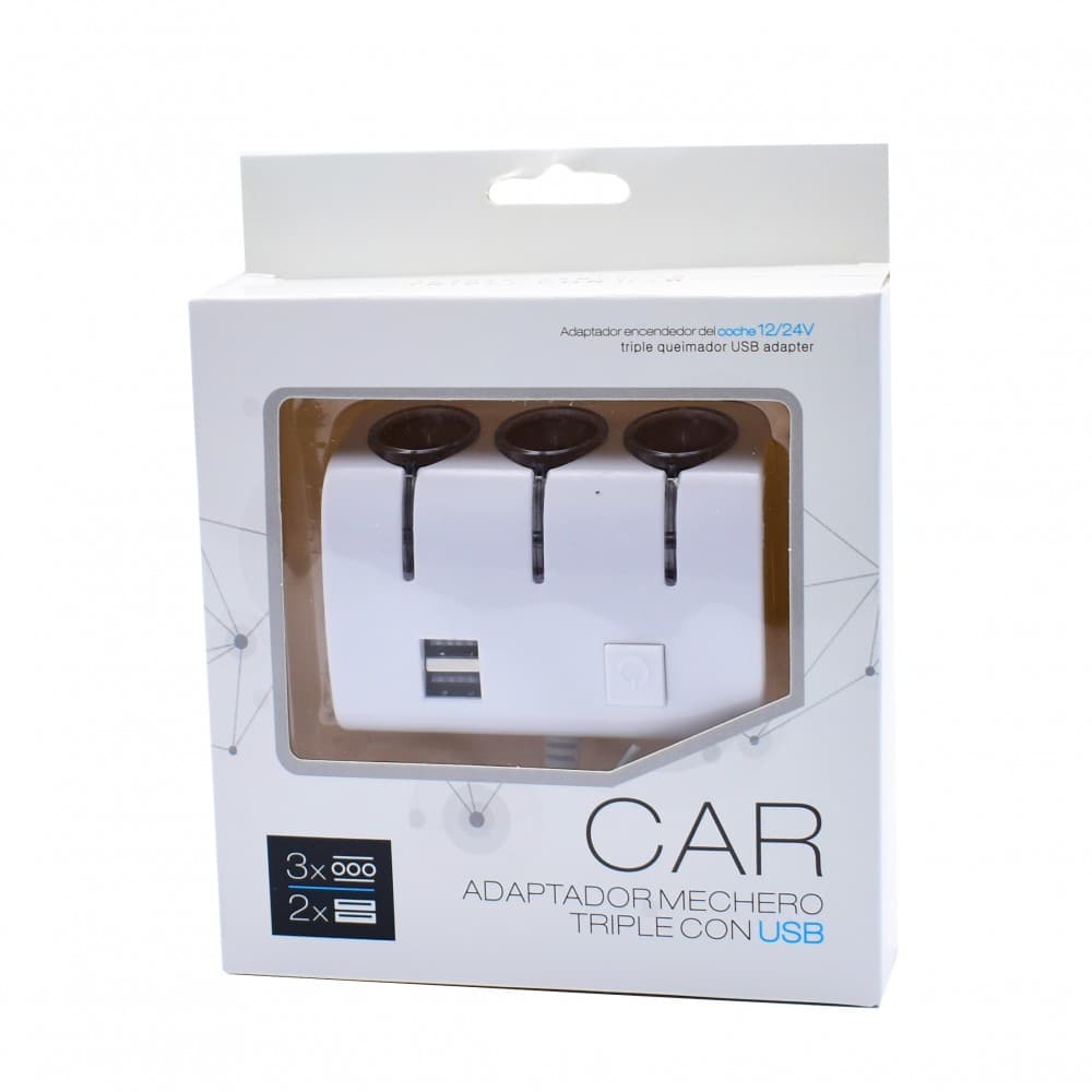 Adaptor bricheta auto JXL-014, 3 sloturi bricheta + 2 porturi USB 12/24V, alb — 5