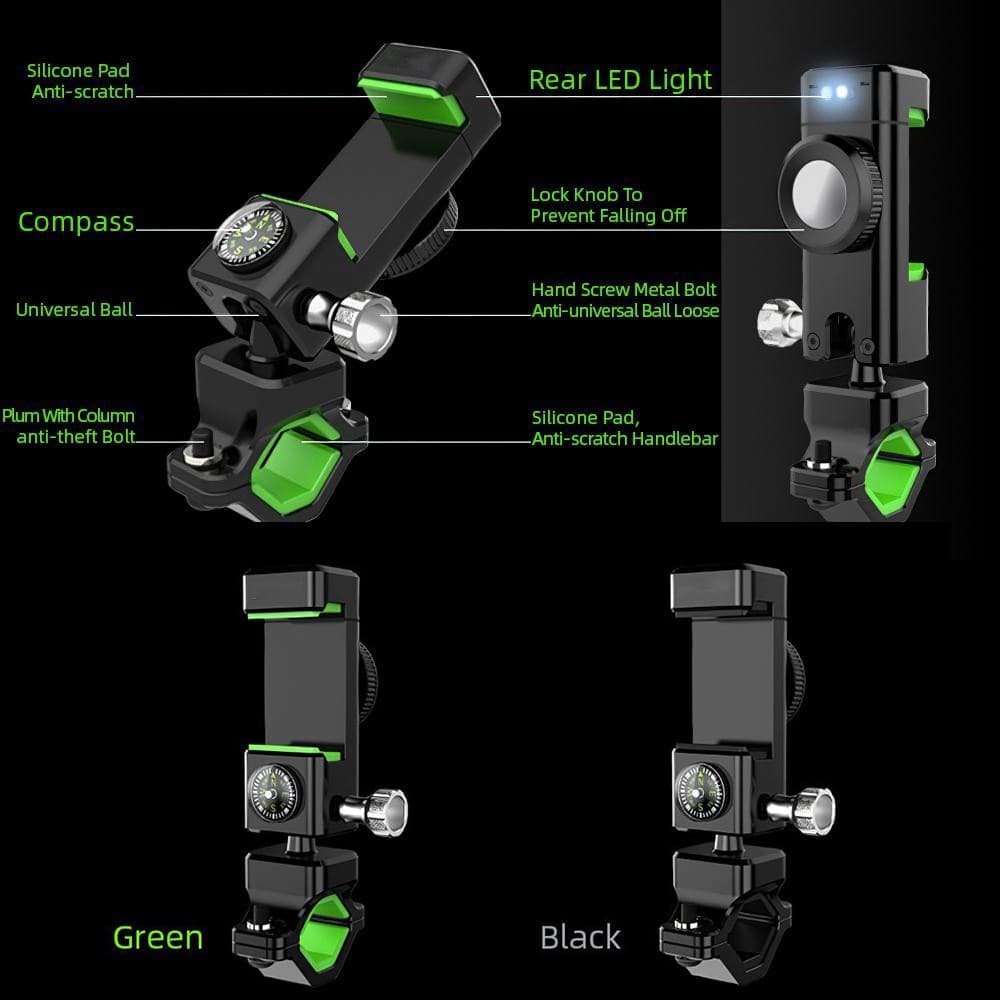Suport telefon pentru bicicleta Guider Q-003, busola, reglabil, rotire 360, negru — 4