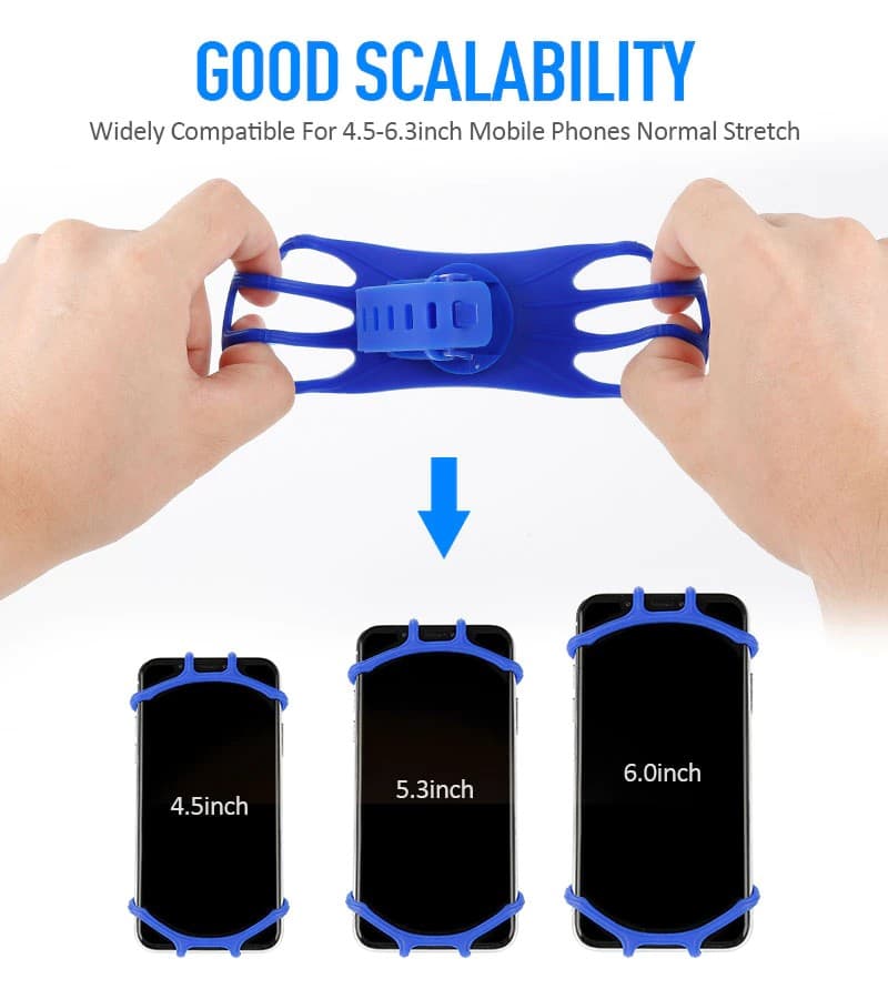 Suport telefon pentru bicicleta, silicon extensibil, gri — 5