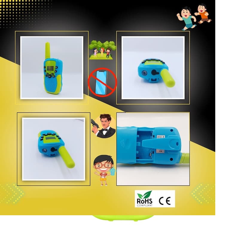 Set 2 Walkie Talkie pentru copii, T-388, ecran LCD, 6 km, 22 canale, albastru/roz — 3
