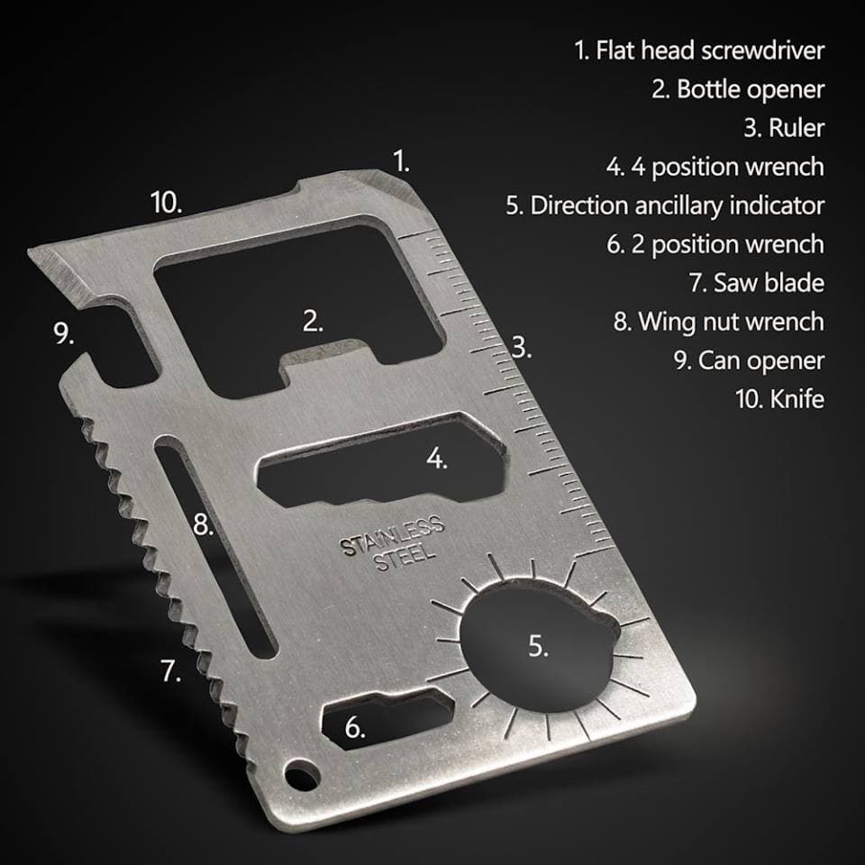 Card multifunctional de supravietuire 11 in 1, husa inclusa, negru — 6