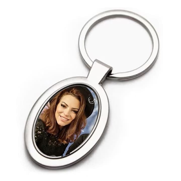 Breloc metalic personalizat cu poza ta, inel de sustinere metalic, oval — 2