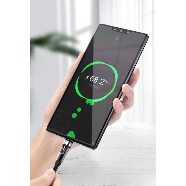 Cablu de incarcare magnetic 3 in 1 360 grade + 180 grade, 1 m, micro, type C, iPhone, 5 V, 2.1 A, Negru — 3