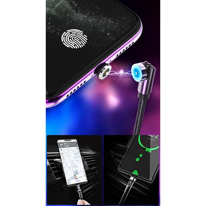 Cablu de incarcare magnetic 3 in 1 360 grade + 180 grade, 1 m, micro, type C, iPhone, 5 V, 2.1 A, Negru — 4