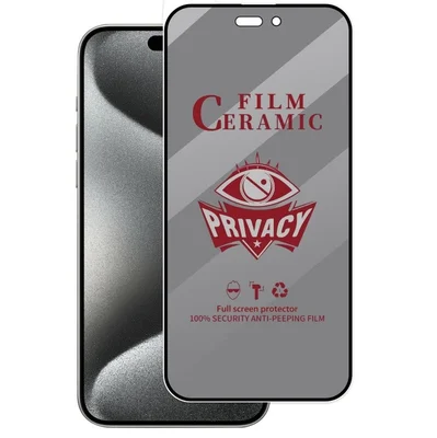 Folie de protectie Apple iPhone 15, Matte Privacy Ceramic, margini negre